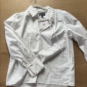J. Crew White Blouse with Ruffle Details